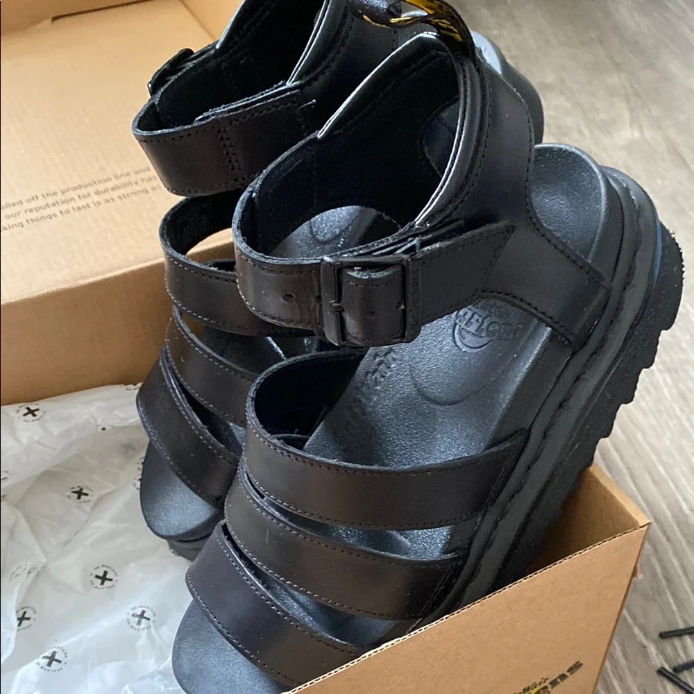 Dr Martens Blaire Black Leather Strap Sandals Size 6 - Picture 2 of 6
